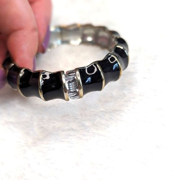 Sequin Brand Black and Gold Bamboo Motif Enameled Hinged Bracelet - Picture 4 of 8